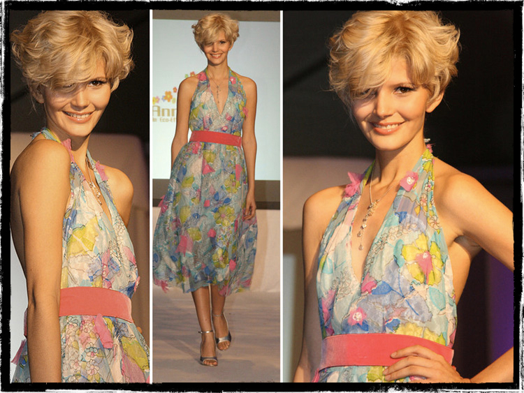 Style "Sprite" Made of fabric from the 50's, 70's and 80's Low cut back and a 50's silhouette this dress celebrates life!