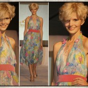 Style "Sprite" Made of fabric from the 50's, 70's and 80's Low cut back and a 50's silhouette this dress celebrates life!