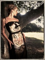 Style "Magical Forest" Vintage Kimono and 1980's Black Satin Floral Brocade Trimmed with Upcycled Organza